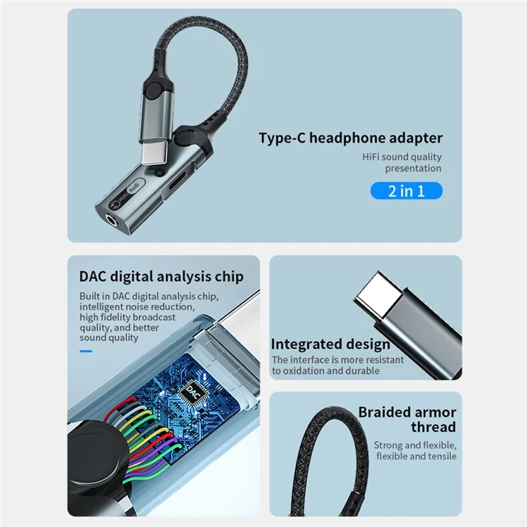 MH341 For iPhone 15 / MacBook Type-C Male to 3.5mm Audio + Type-C PD Charging Adapter Headphone Connector - Orange