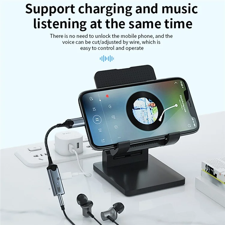 MH341 For iPhone 15 / MacBook Type-C Male to 3.5mm Audio + Type-C PD Charging Adapter Headphone Connector - Orange