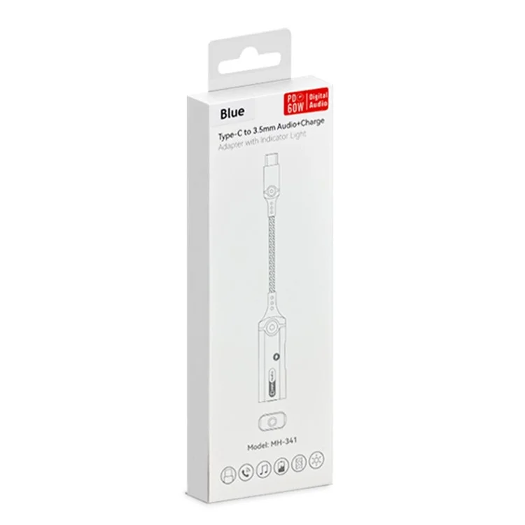 MH341 For iPhone 15 / MacBook Type-C Male to 3.5mm Audio + Type-C PD Charging Adapter Headphone Connector - Orange