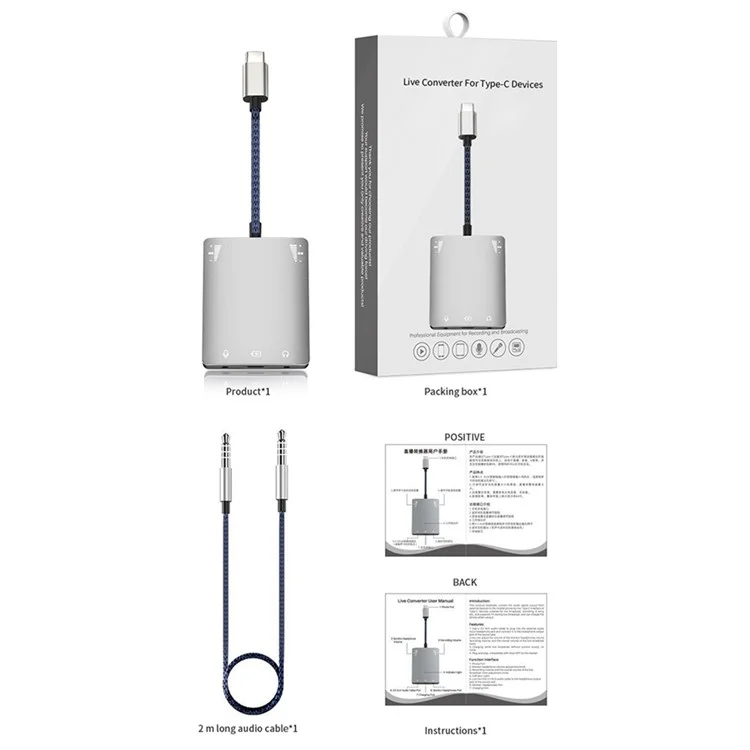 KY-Y365 Type-C to Dual 3.5mm Audio + Type-C Charging Adapter Headphone Sound Card Connector