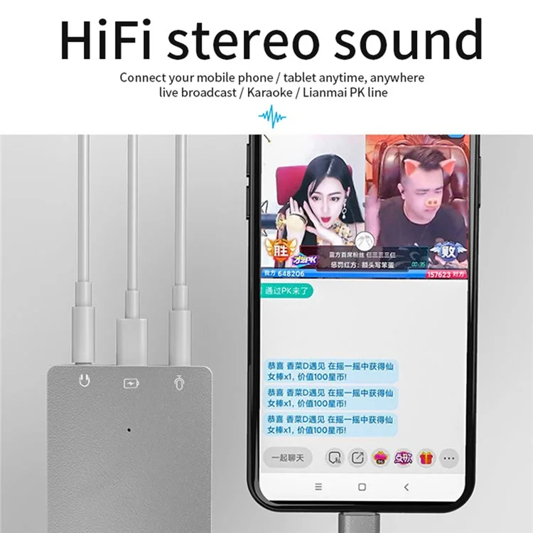 KY-Y365 Type-C to Dual 3.5mm Audio + Type-C Charging Adapter Headphone Sound Card Connector