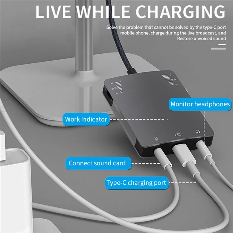 KY-Y365 Type-C to Dual 3.5mm Audio + Type-C Charging Adapter Headphone Sound Card Connector