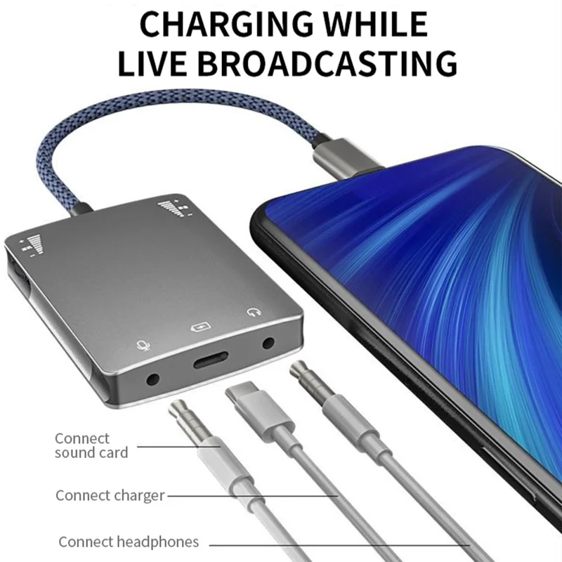 KY-Y365 Type-C to Dual 3.5mm Audio + Type-C Charging Adapter Headphone Sound Card Connector
