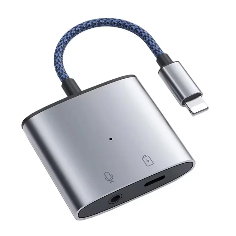 MH380 8-Pin Male to 3.5mm AUX + 8-Pin Charging Adapter Aluminum Alloy Converter