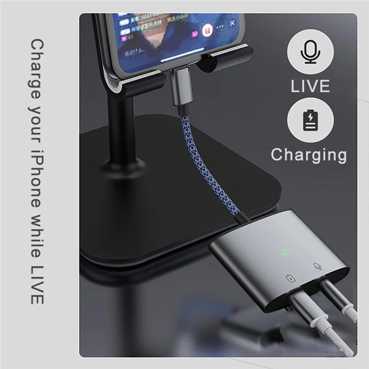 MH380 8-Pin Male to 3.5mm AUX + 8-Pin Charging Adapter Aluminum Alloy Converter