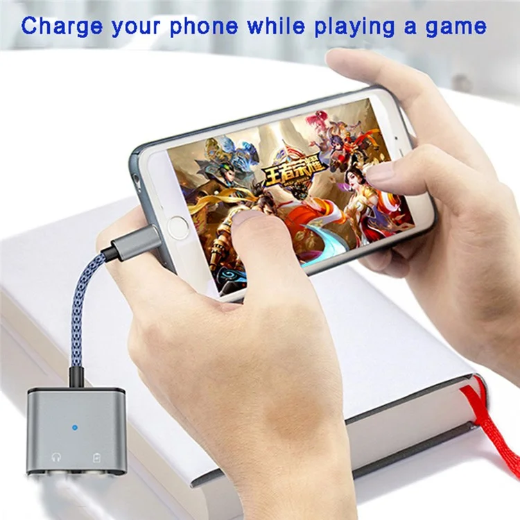 MH380 8-Pin Male to 3.5mm AUX + 8-Pin Charging Adapter Aluminum Alloy Converter