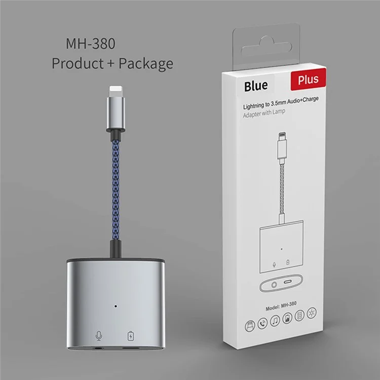 MH380 8-Pin Male to 3.5mm AUX + 8-Pin Charging Adapter Aluminum Alloy Converter