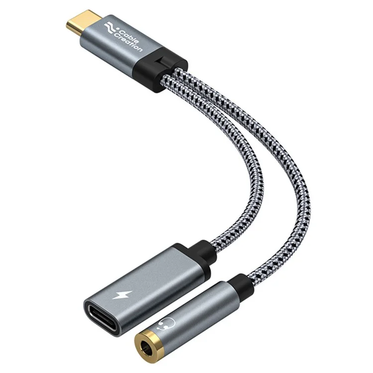 CABLECREATION CD0857 2-in-1 Type-C Gold-Plated Male to Type-C Female + 3.5mm Female Adapter Cable