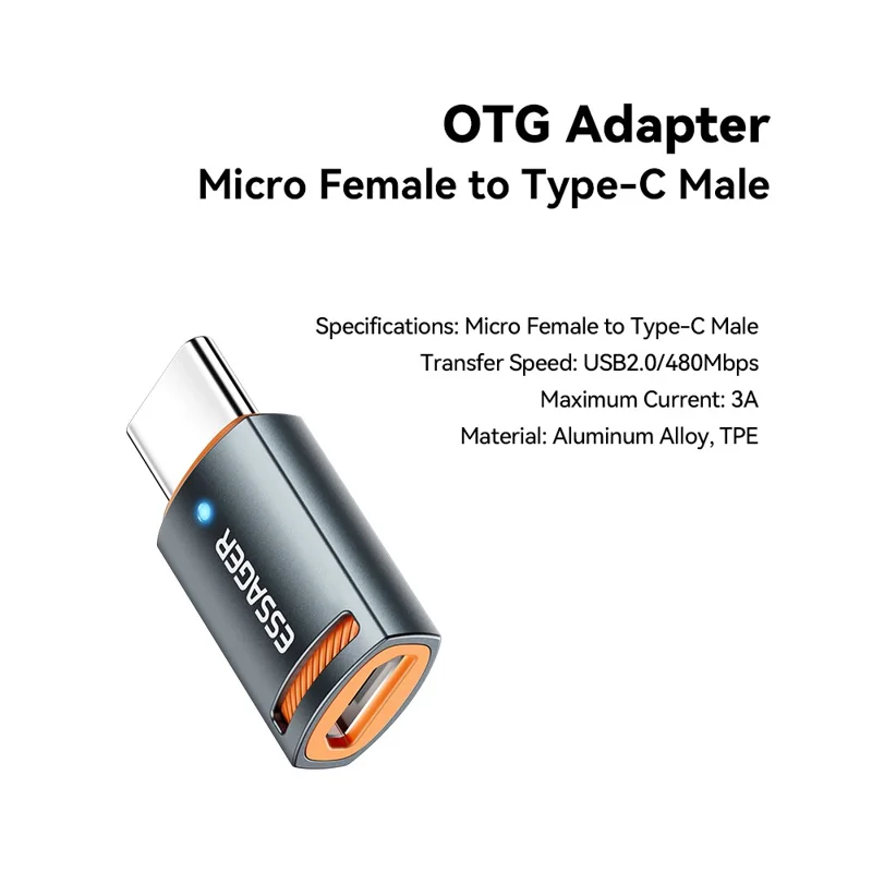 ESSAGER Micro Female to Type-C Male Converter Aluminum Alloy OTG Adapter