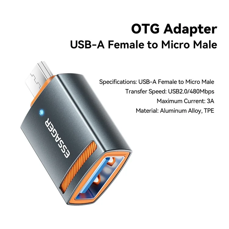 ESSAGER USB Female to Micro Male Converter Aluminum Alloy OTG Adapter