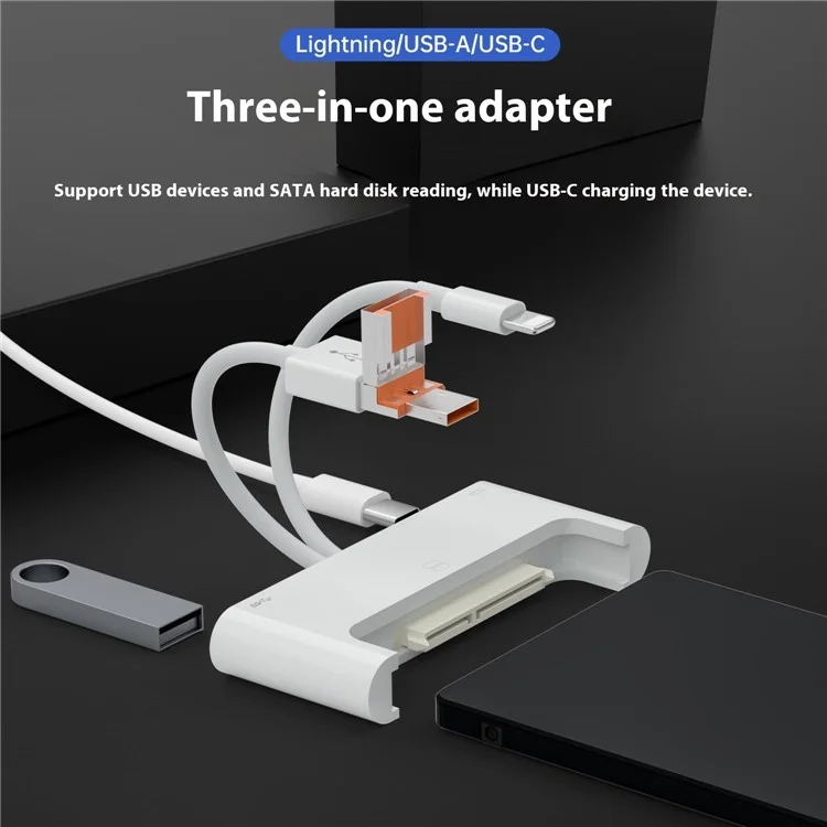 NK-1046TL Pro 3-in-1 USB + Type C + iP to SATA Fast Data Transfer Multi-Function Adapter
