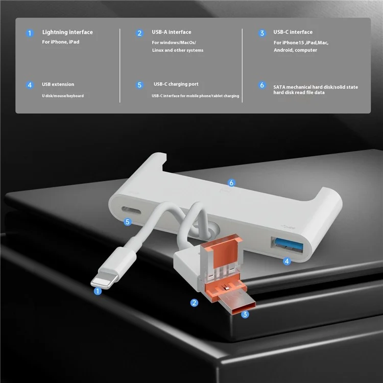 NK-1046TL Pro 3-in-1 USB + Type C + iP to SATA Fast Data Transfer Multi-Function Adapter
