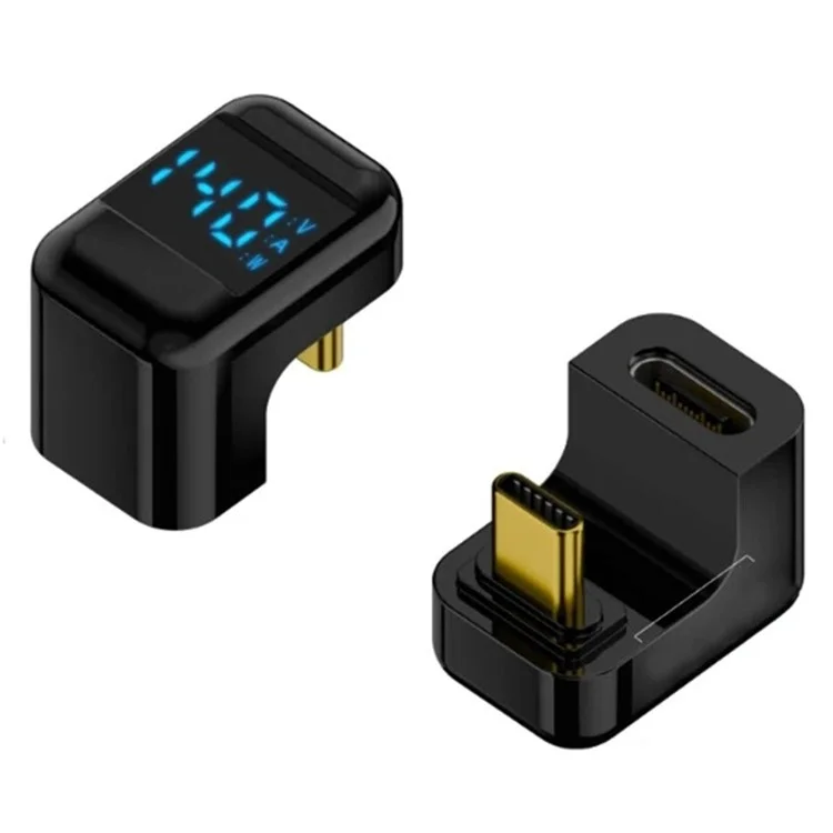 Adattatore di tipo U Shape Type-C maschio a femmina PD 140W per ricarica rapida e trasferimento dati con display digitale - Nero