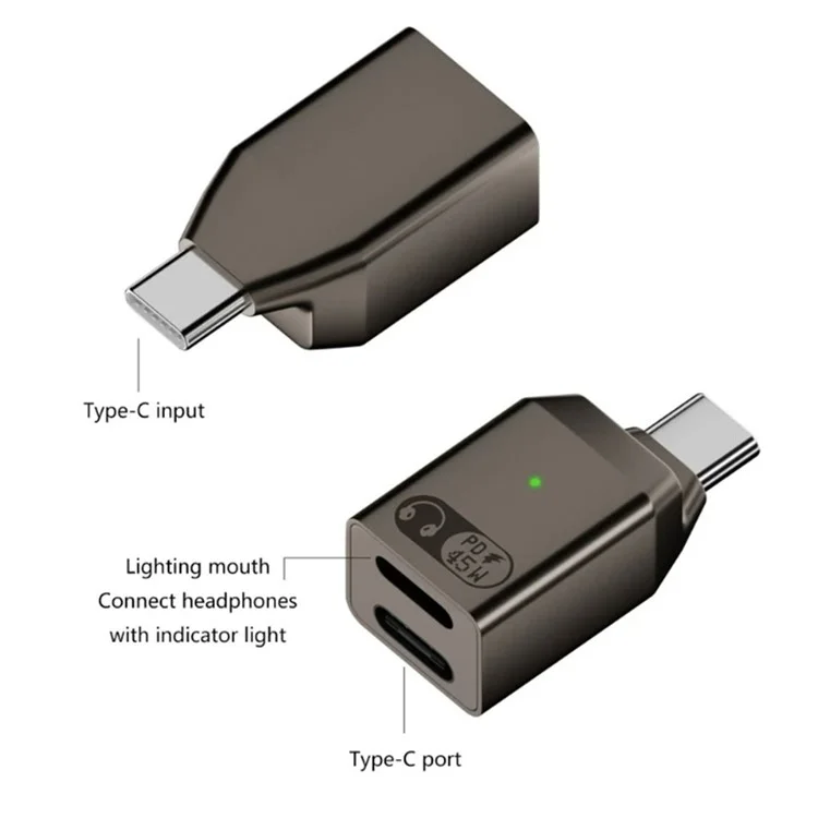 Para iPhone 16 / 15 Type-C a iP + Type-C PD 45W Carga rápida Adaptador de auriculares HiFi Sound - Deslustrado