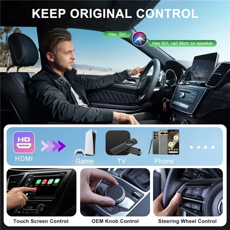 020-6-1 USB Plug Carplay Adapter with HD Female Port Wireless Multimedia Player for iPhone - White