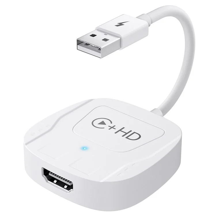 020-7-1 Wired to Wireless USB Plug Carplay Adapter with HD Female Port Multimedia Player for iPhone - White