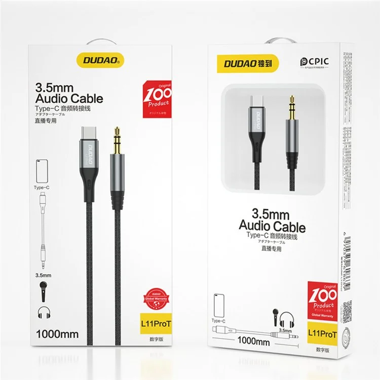 Câble audio DUDAO L11ProT 1m Type-C vers 3,5mm en alliage d'aluminium + tressage de nylon
