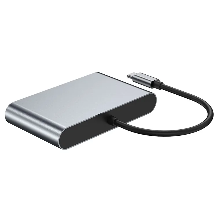 Hub tipo C de carcaça de alumínio 2322 com RJ45 + 4K/30HZ HD + USB 3.0 + Porta de carregamento PD 100W