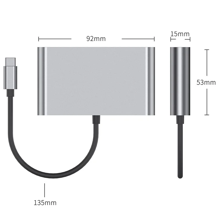 Hub tipo C de carcaça de alumínio 2322 com RJ45 + 4K/30HZ HD + USB 3.0 + Porta de carregamento PD 100W
