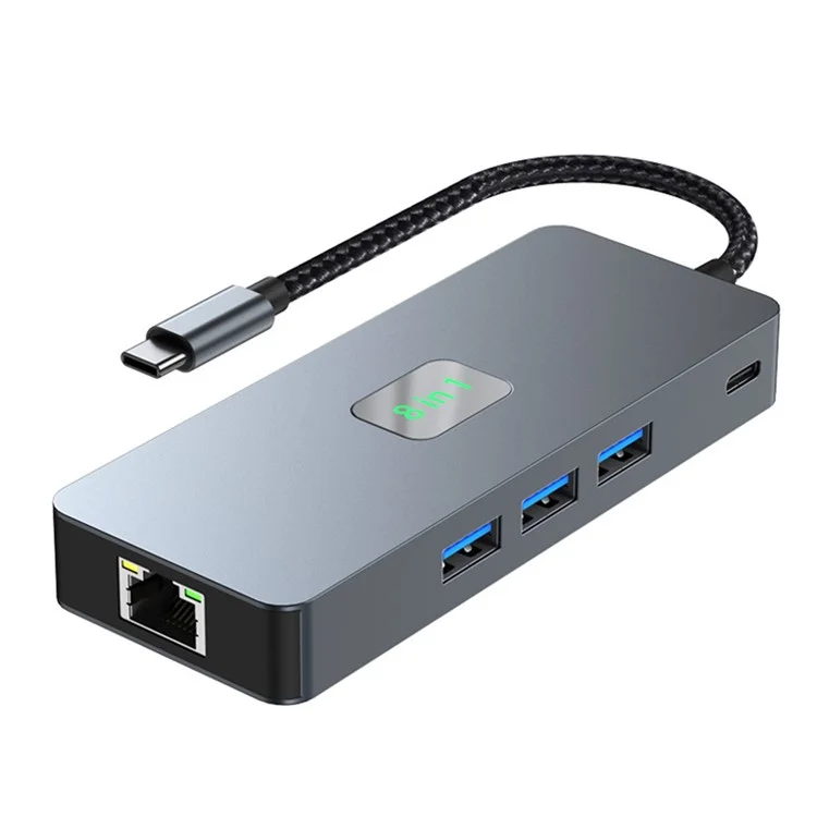 Concentrateur de type-C 2401 8-en-1 avec station d'accueil, Ethernet Gigabit, 3x USB 3.0, 2x HD, DP, port PD 100W