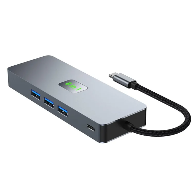 Concentrateur de type-C 2401 8-en-1 avec station d'accueil, Ethernet Gigabit, 3x USB 3.0, 2x HD, DP, port PD 100W