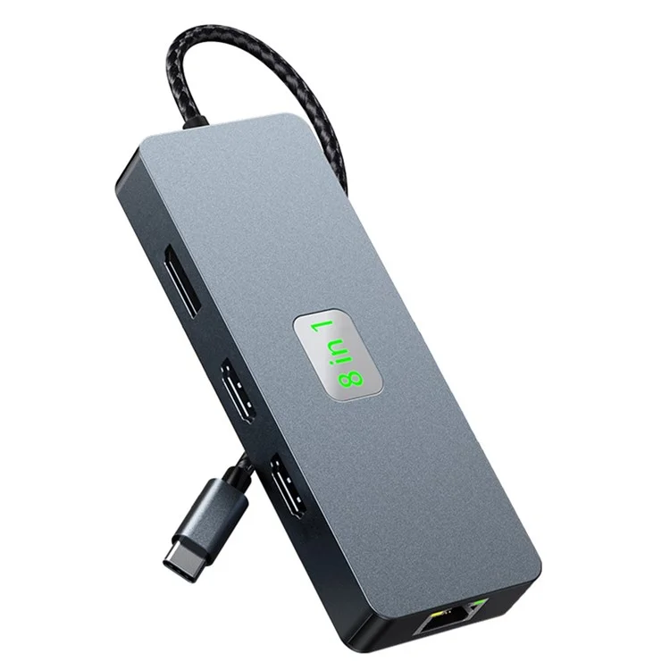 Concentrateur de type-C 2401 8-en-1 avec station d'accueil, Ethernet Gigabit, 3x USB 3.0, 2x HD, DP, port PD 100W
