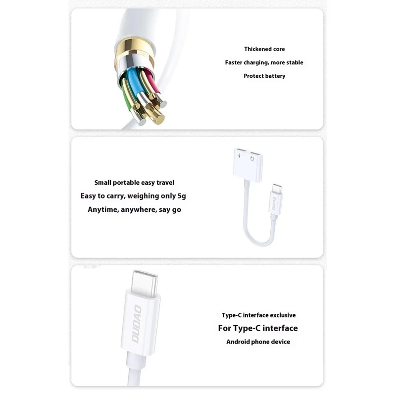 DUDAO L13C Type-C Male to Type-C Female Charging + Type-C Female Audio Headphone Adapter Conversion Cable