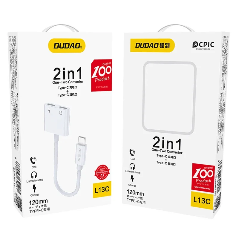 DUDAO L13C Type-C Male to Type-C Female Charging + Type-C Female Audio Headphone Adapter Conversion Cable