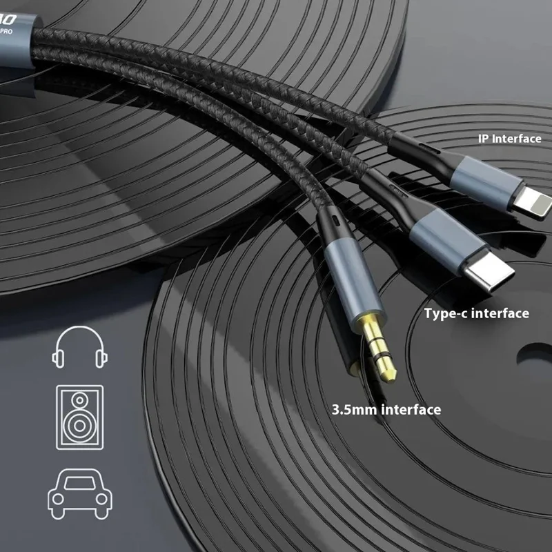 DUDAO L12Pro 3-in-1 Aux Audio Cable 3.5mm to Type-C / iP / 3.5mm Conversion Cable