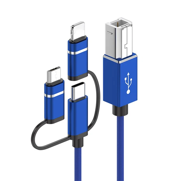 1m Plug and Play 3-in-1 iP + Type-C + Micro USB to MIDI Cable for Printer / Electric Piano / Keyboard / Mixer - Blue