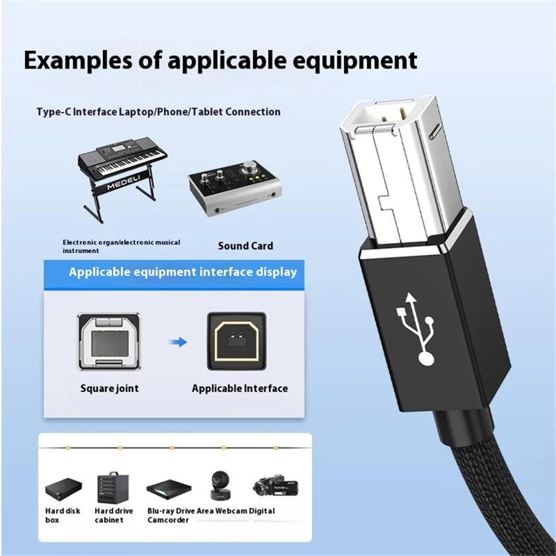 1m Plug and Play 3-in-1 iP + Type-C + Micro USB to MIDI Cable for Printer / Electric Piano / Keyboard / Mixer - Blue