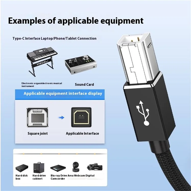 1m Plug and Play 3-in-1 iP + Type-C + Micro USB to MIDI Cable for Printer / Electric Piano / Keyboard / Mixer - Silver