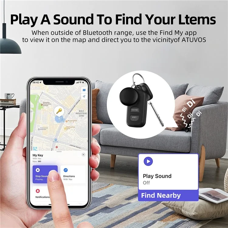 F08 Traceur GPS intelligent anti-perte rond et mini, localisateur mondial fonctionnant avec Apple Find My - Noir