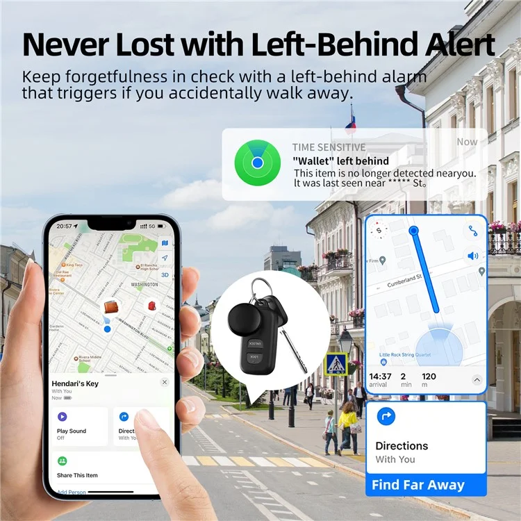 F08 Traceur GPS intelligent anti-perte rond et mini, localisateur mondial fonctionnant avec Apple Find My - Noir