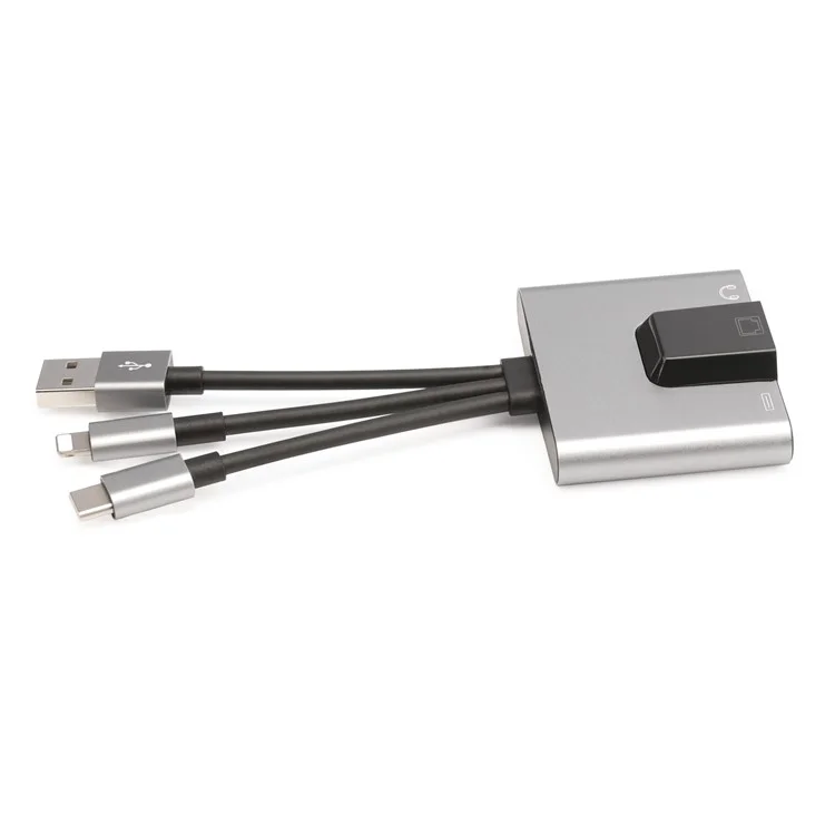 Adaptateur Ethernet 3 en 1 NK-1056S iP / USB-A / Type-C avec prise audio 3,5 mm pour Windows / Mac OS / Téléphone / Tablette
