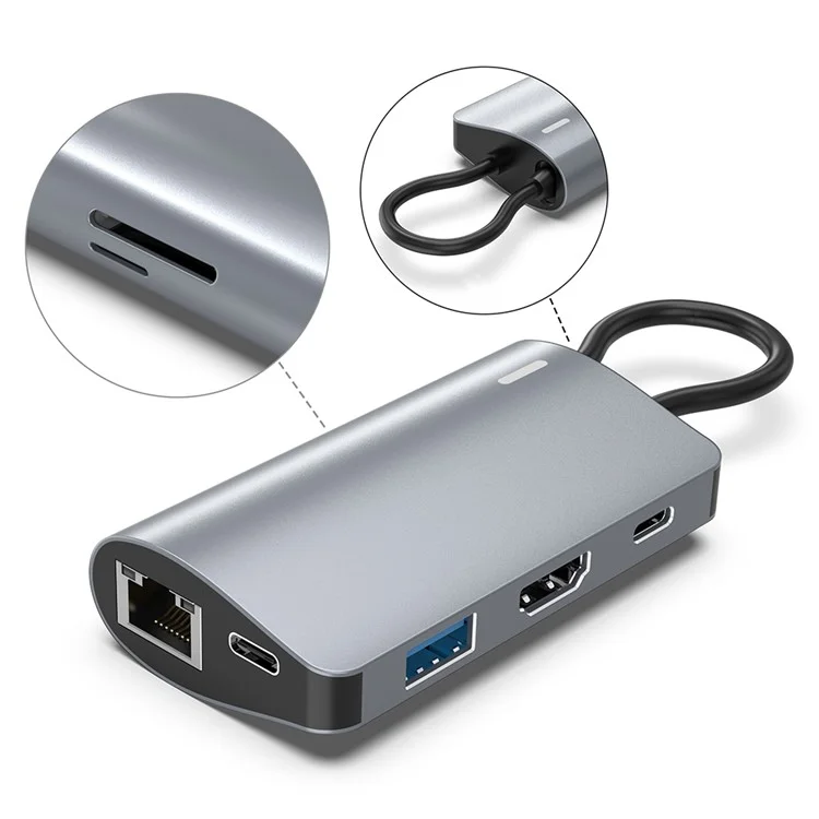 Концентратор USB-C 7-портовая док-станция с 4K HD, 100 Вт PD, USB 3.0, RJ45, считывателем SD/TF карт 2395-07