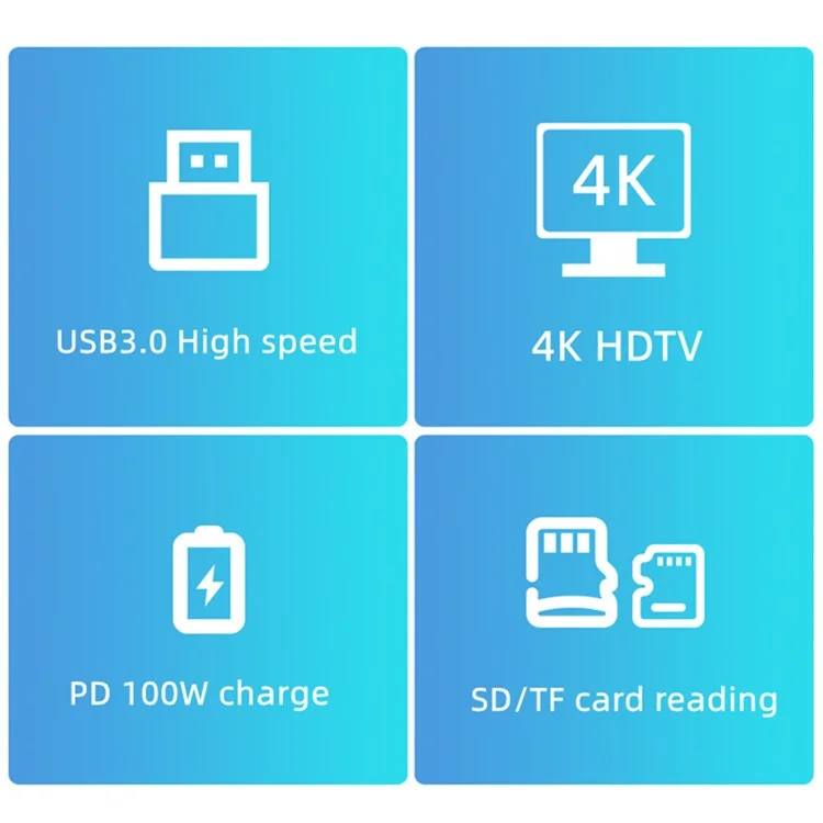 Концентратор USB-C 7-портовая док-станция с 4K HD, 100 Вт PD, USB 3.0, RJ45, считывателем SD/TF карт 2395-07