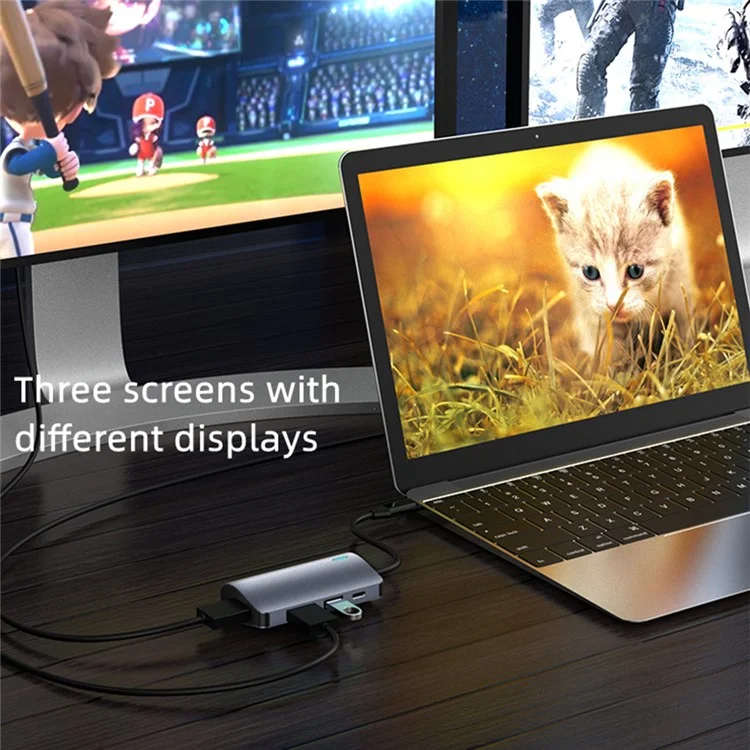 Концентратор USB-C 7-портовая док-станция с 4K HD, 100 Вт PD, USB 3.0, RJ45, считывателем SD/TF карт 2395-07