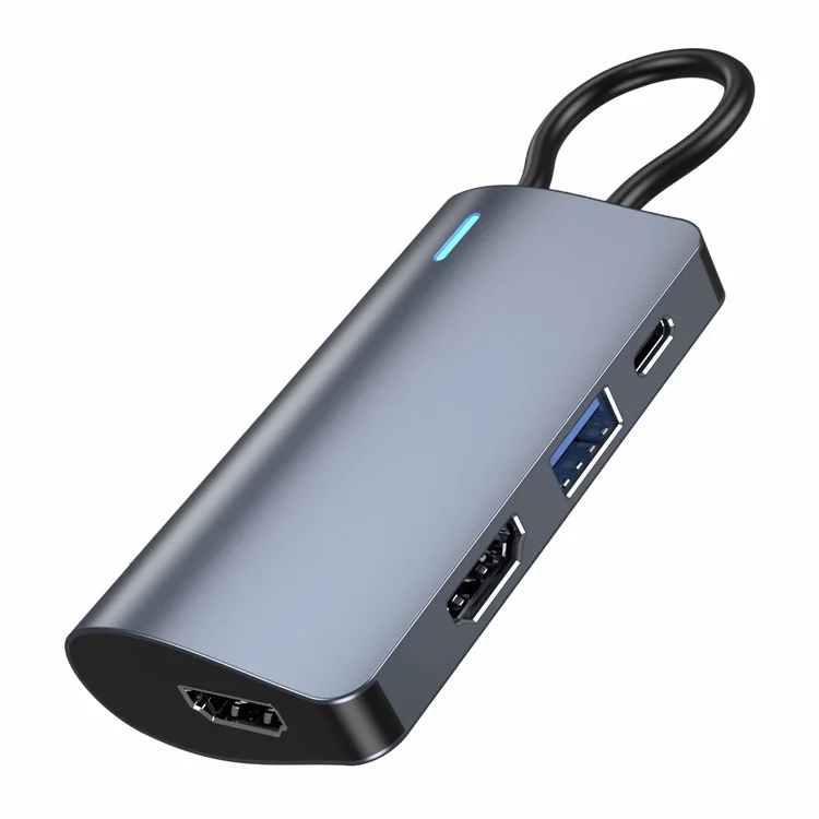2395-06 6-in-1 USB-C Hub with Dual HD, 100W PD, USB 3.0, SD / TF Card Reader Docking Station - Grey