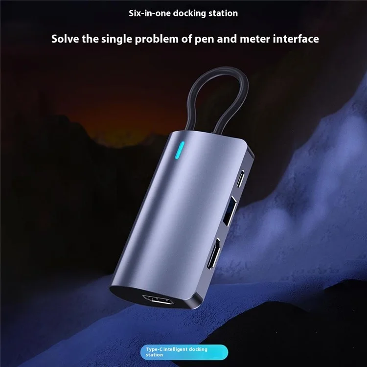 2395-06 6-in-1 USB-C Hub with Dual HD, 100W PD, USB 3.0, SD / TF Card Reader Docking Station - Grey