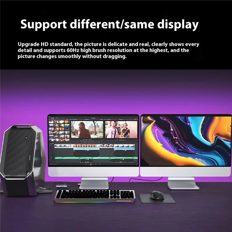 2395-06 6-in-1 USB-C Hub with Dual HD, 100W PD, USB 3.0, SD / TF Card Reader Docking Station - Grey