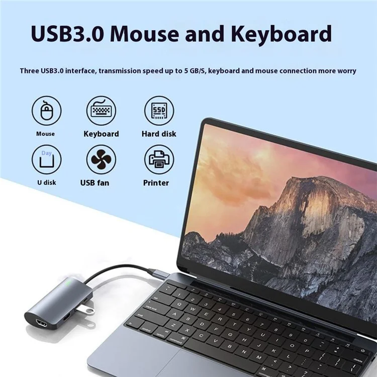 2395-06 6-in-1 USB-C Hub with Dual HD, 100W PD, USB 3.0, SD / TF Card Reader Docking Station - Grey