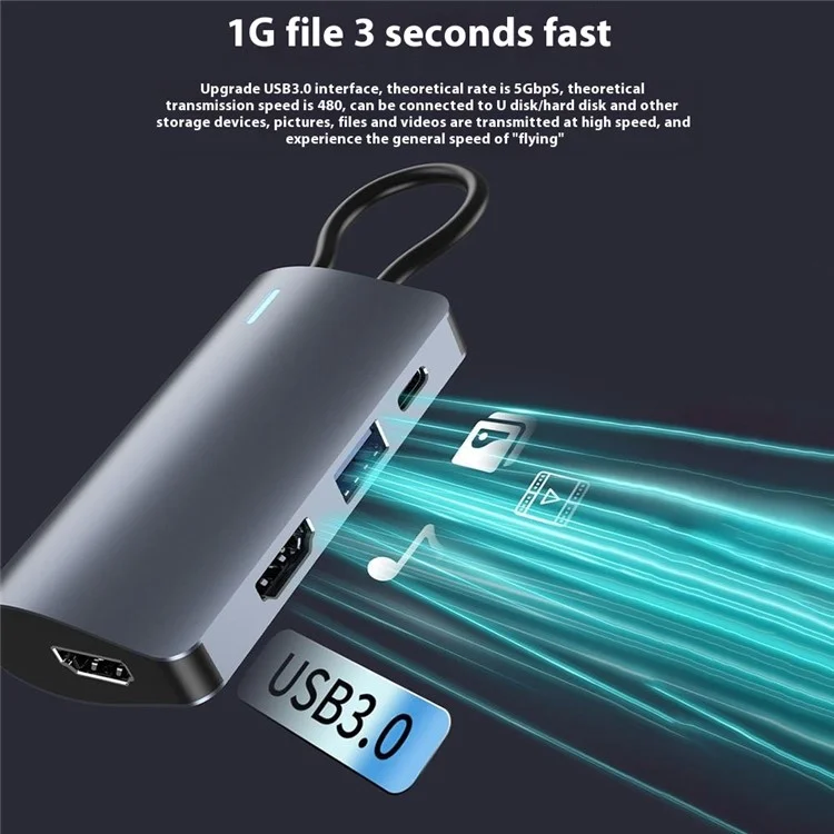 2395-06 6-in-1 USB-C Hub with Dual HD, 100W PD, USB 3.0, SD / TF Card Reader Docking Station - Grey