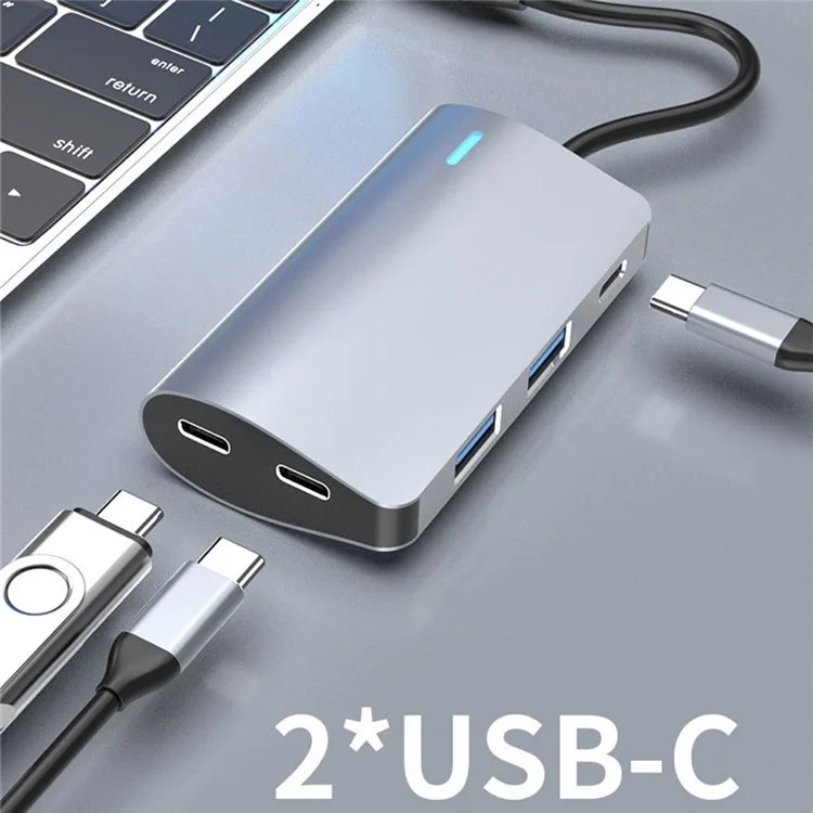 2395-2A2C30 Typ-C zu 2xUSB-C + 2xUSB3.0 + PD 100W Erweiterungsdock für MacBook USB-Hub - Grau