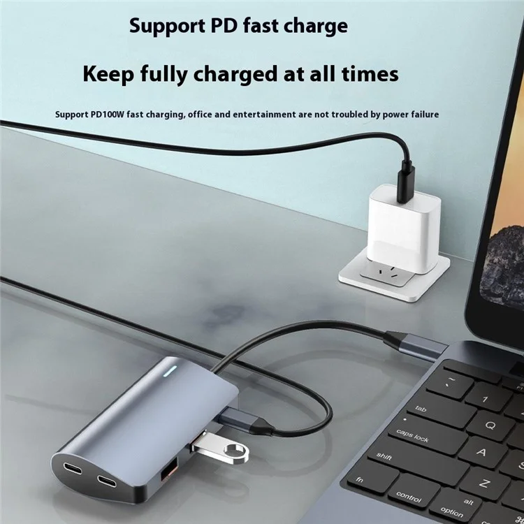2395-2A2C30 Typ-C zu 2xUSB-C + 2xUSB3.0 + PD 100W Erweiterungsdock für MacBook USB-Hub - Grau