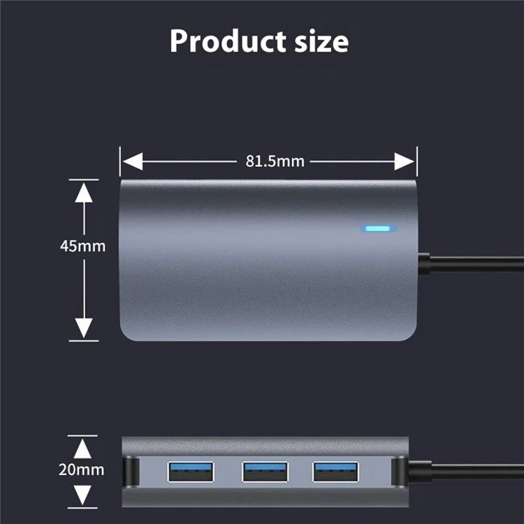 Hub USB-C 2395-0430 avec 4 ports USB 3.0 Transfert de données 5 Gbps Station d'accueil en alliage d'aluminium - Gris