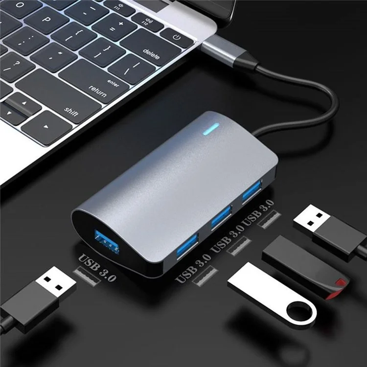 Hub USB-C 2395-0430 avec 4 ports USB 3.0 Transfert de données 5 Gbps Station d'accueil en alliage d'aluminium - Gris