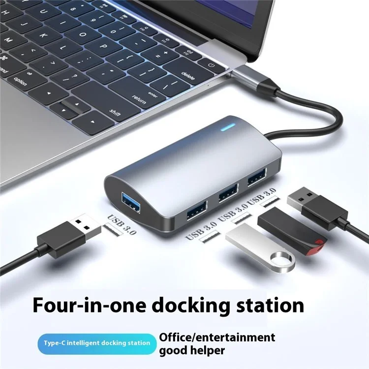 Hub USB-C 2395-0430 avec 4 ports USB 3.0 Transfert de données 5 Gbps Station d'accueil en alliage d'aluminium - Gris