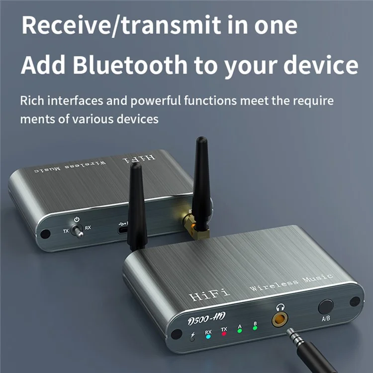 D500 Bluetooth-compatible 5.2 Receiver Transmitter 2 in 1 Qualcomm Audio Adapter with 3.5mm AUX Interface