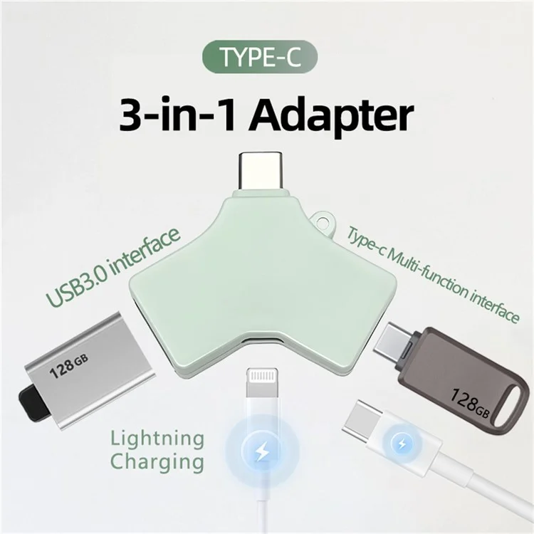 Hub multifuncional Type-C USB 3.0 com porta Type-C de 8 pinos para transferência de dados e carregamento